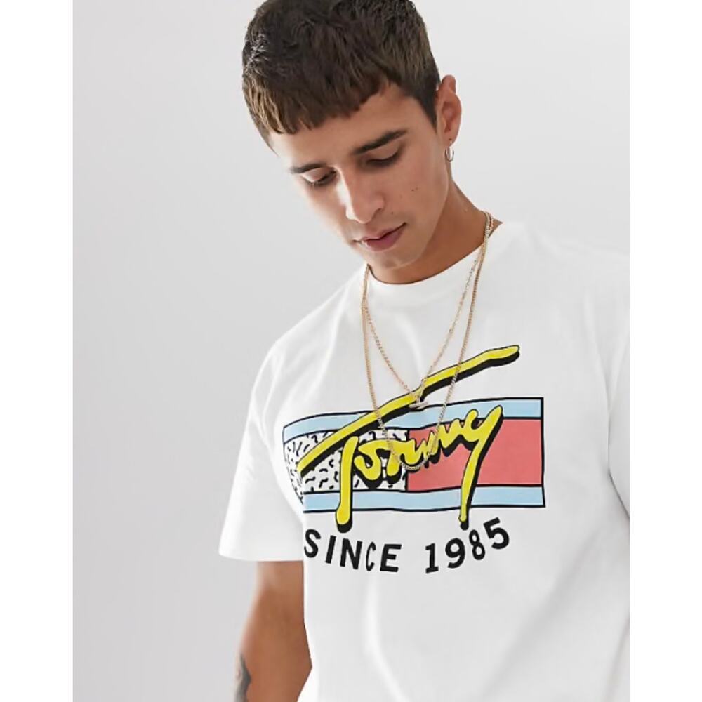 Tommy Hilfiger Neon Script T Shirt Classic White Large